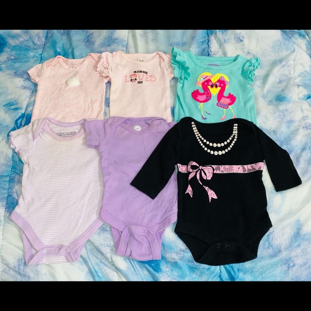 0-3 month baby girl onesies lot
